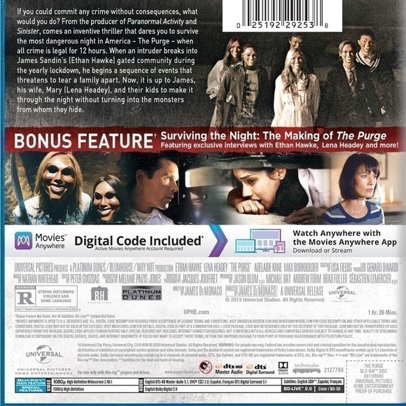 THE PURGE - Blu-Ray + Digital Code New and Sealed Thriller Entertainment - Picture 3 of 6